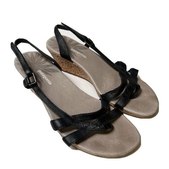 Patagonia Solimar Wedge Slide Sandal Women’s Size 7.5 M Cork Heel Black - Picture 16 of 16